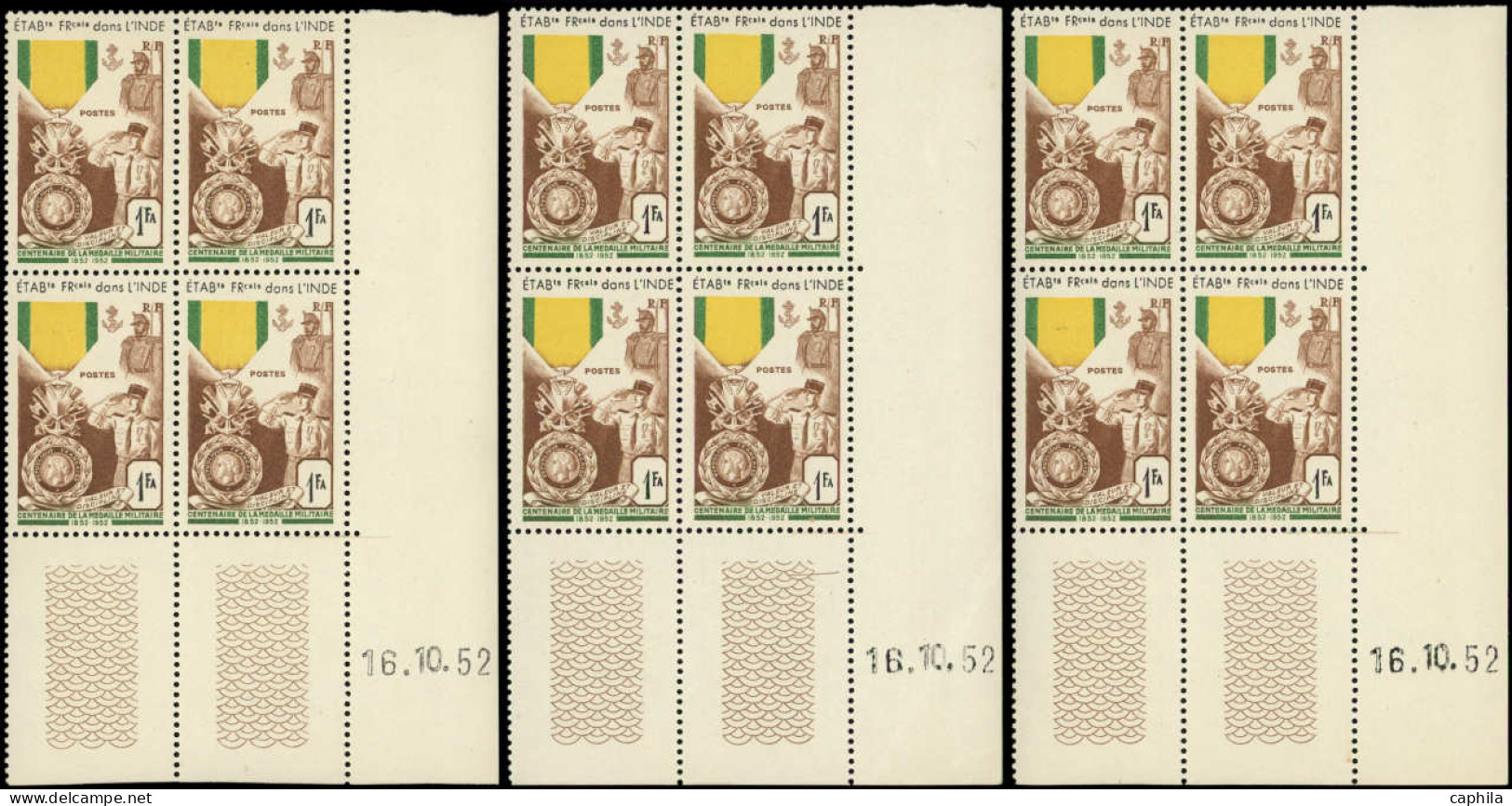 ** INDE FRANCAISE - Poste - Ensemble De 17 Blocs De 4 Coins Datés Dont Multiples, 1936/52 - Autres & Non Classés