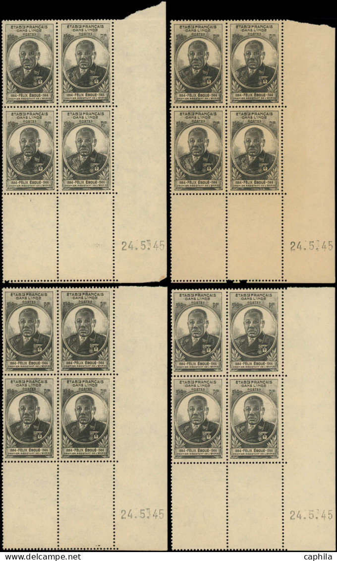 ** INDE FRANCAISE - Poste - Ensemble De 17 Blocs De 4 Coins Datés Dont Multiples, 1936/52 - Autres & Non Classés