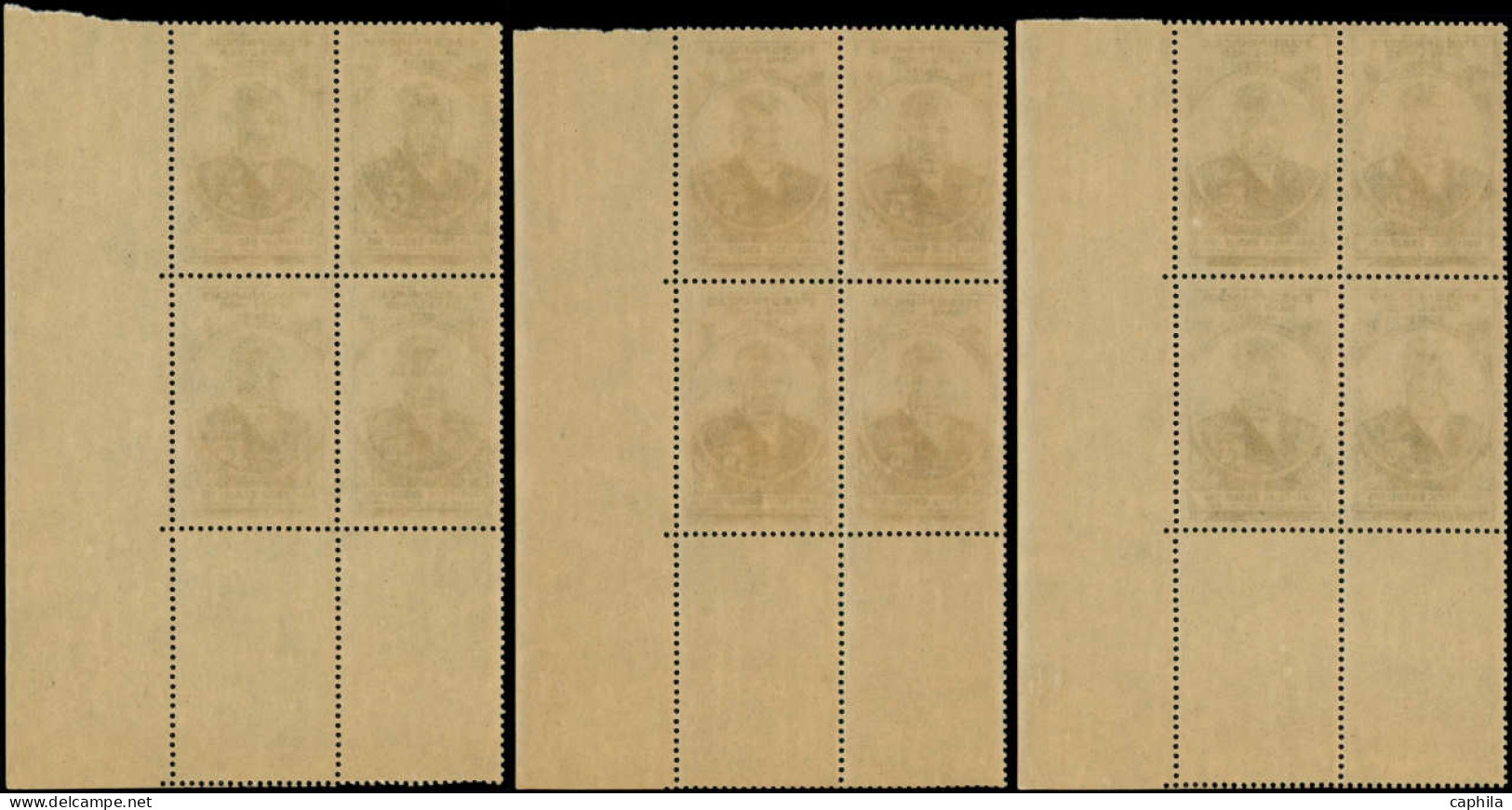 ** INDE FRANCAISE - Poste - Ensemble de 17 blocs de 4 coins datés dont multiples, 1936/52