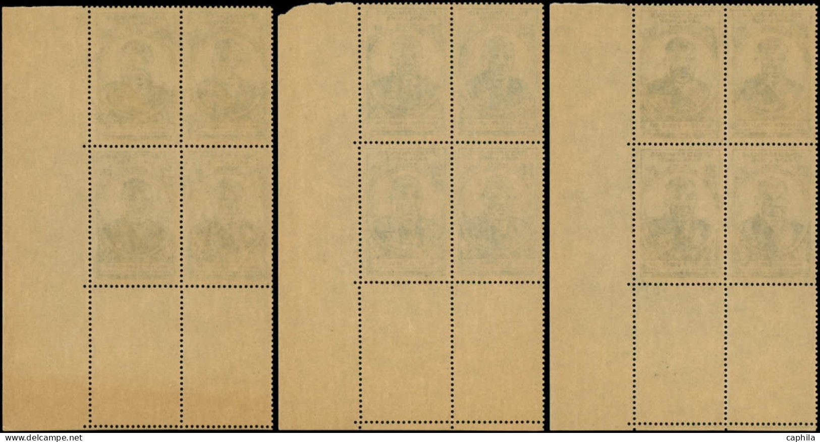 ** INDE FRANCAISE - Poste - Ensemble de 17 blocs de 4 coins datés dont multiples, 1936/52