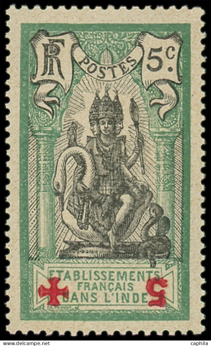 * INDE FRANCAISE - Poste - 45Ca, Surcharge Rouge Renversée, Signé Calves: 5c. Vert Et Noir - Unused Stamps