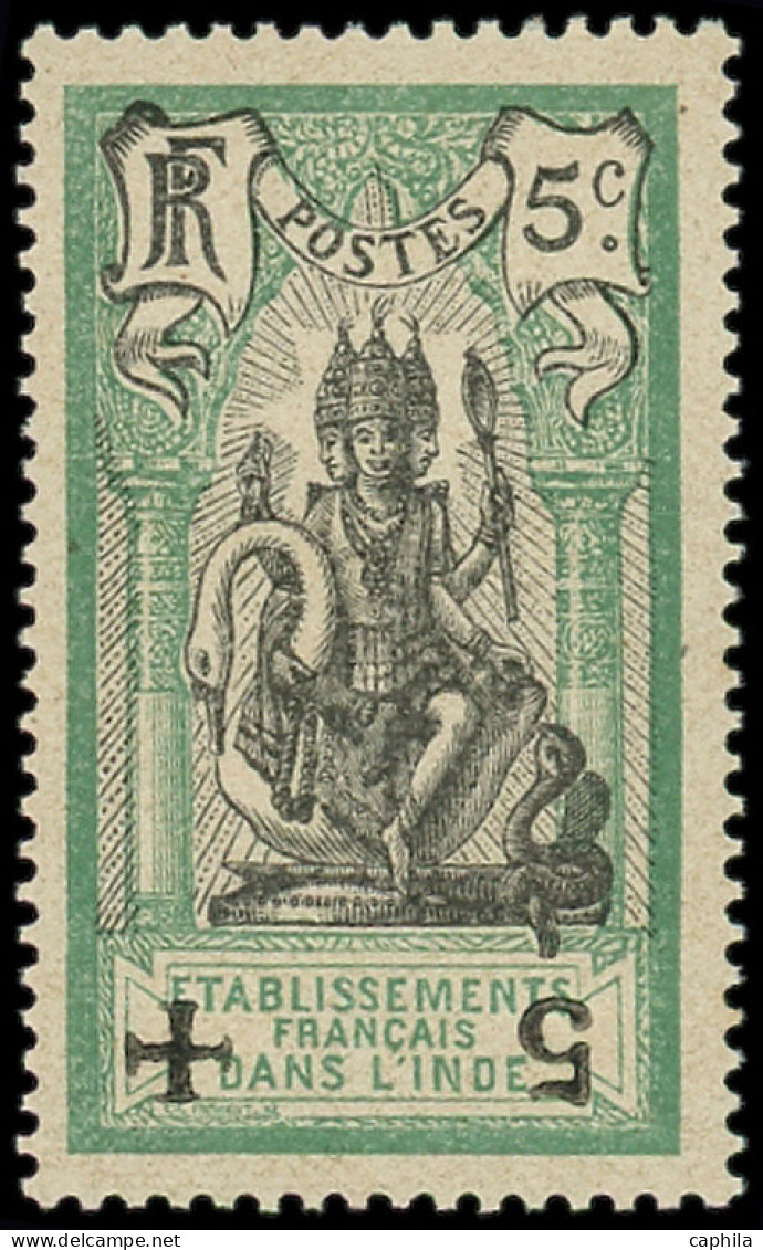 * INDE FRANCAISE - Poste - 45Cc, Surcharge Noire Renversée, Signé Calves: 5c. Vert Et Noir - Ungebraucht