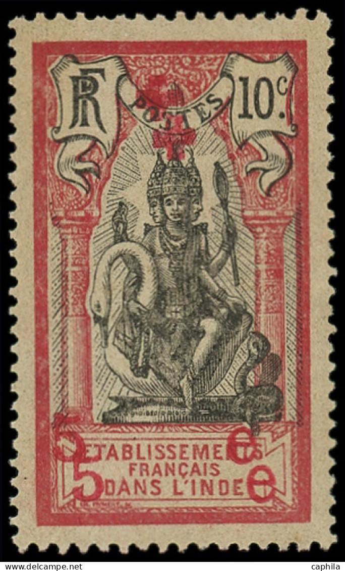 ** INDE FRANCAISE - Poste - 47db, Double Surcharge Variété "e" Pour "c": 5 S. 10c. Rose Croix-Rouge - Other & Unclassified