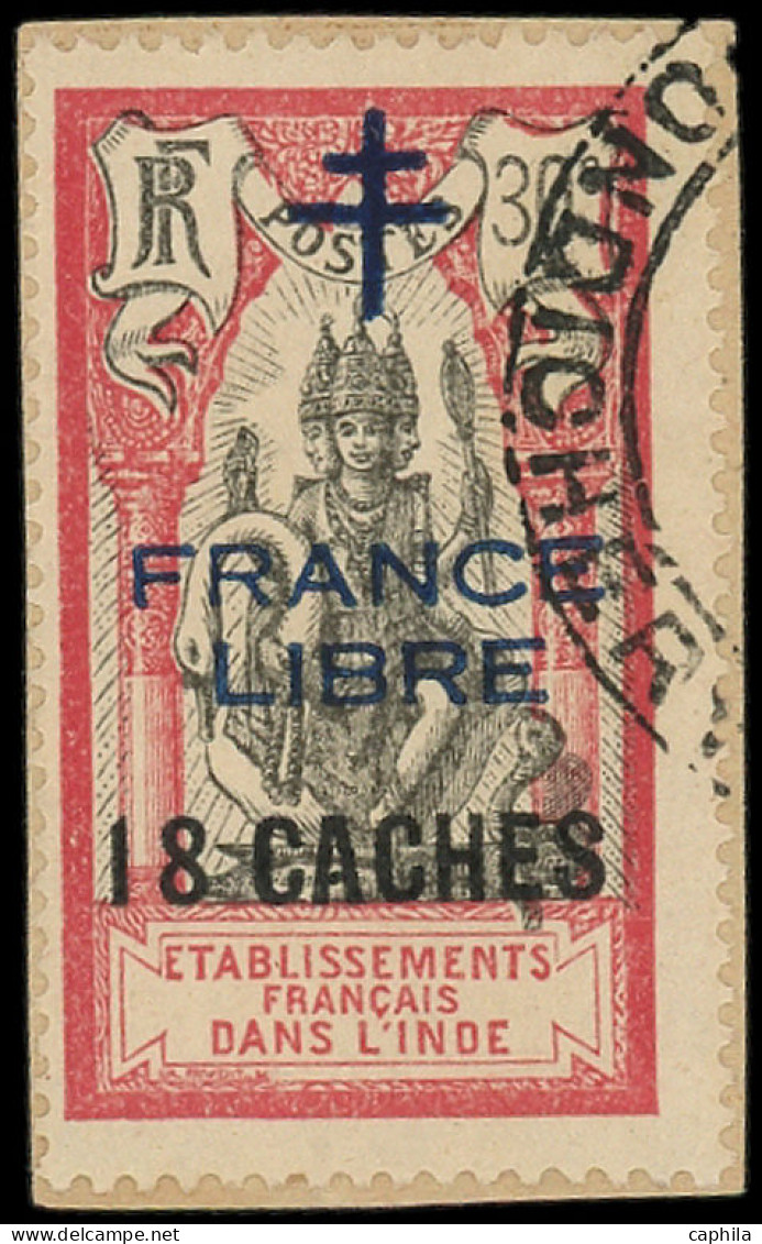 O INDE FRANCAISE - Poste - 159, Sur Fragment, Signé Scheller: 18ca. Sur 30c. Rose Et Noir - Gebraucht