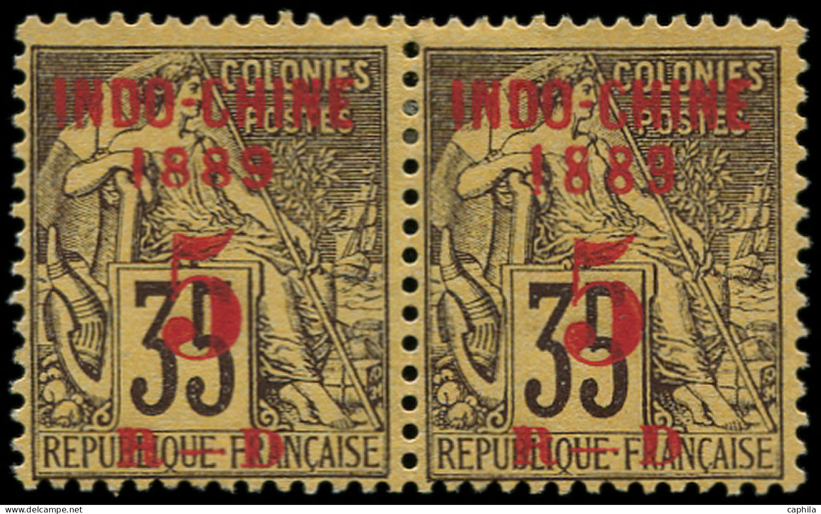 (*) INDOCHINE - Poste - 1aa, Paire Horizontale, Chiffres Plus Petits Tenant à Normal - Unused Stamps