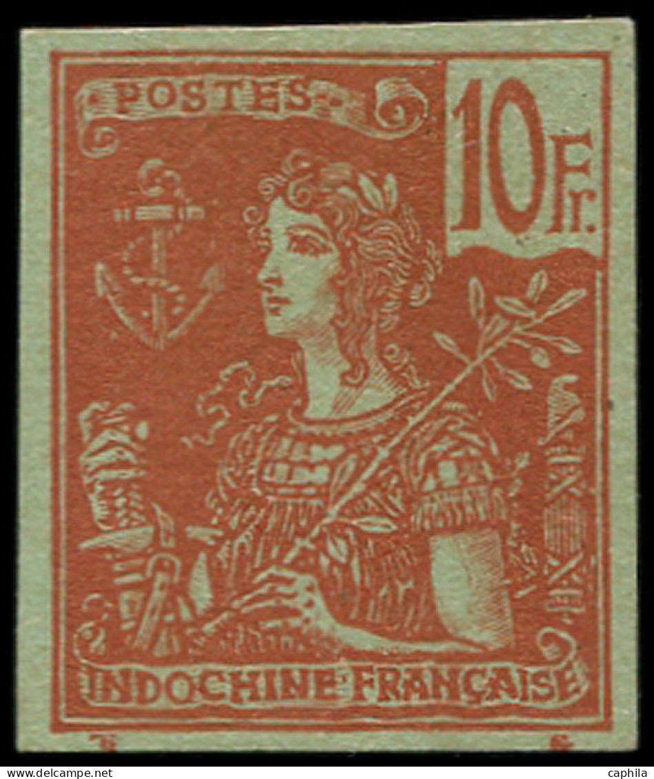 (*) INDOCHINE - Poste - 40a, Non Dentelé, Signé Brun & Roumet: 10f. Rouge S. Vert-bleu - Neufs