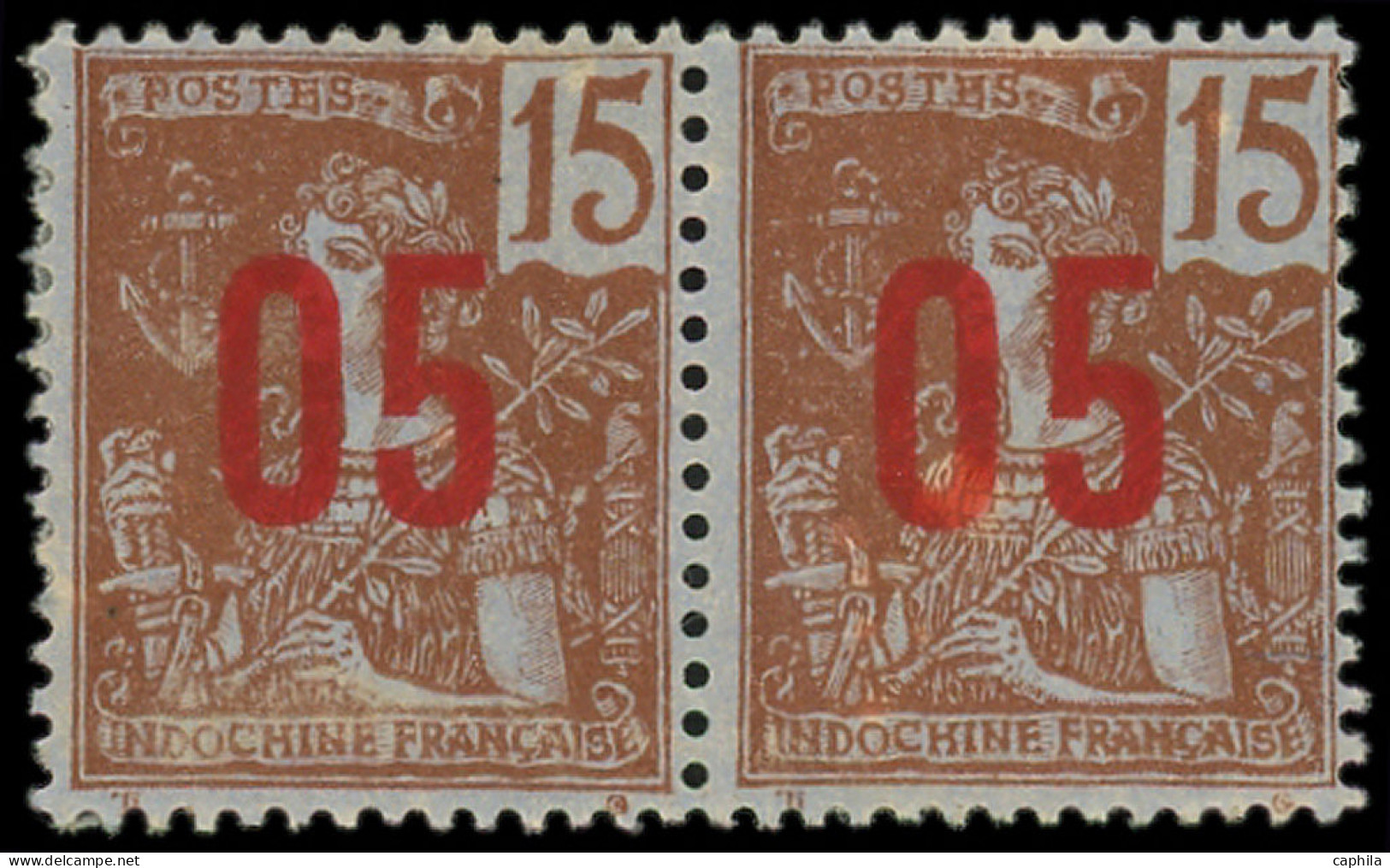 * INDOCHINE - Poste - 60Aa, Paire Chiffres Espacés Tenant à Normal (gomme Coloniale + Légère Oxydation) - Unused Stamps