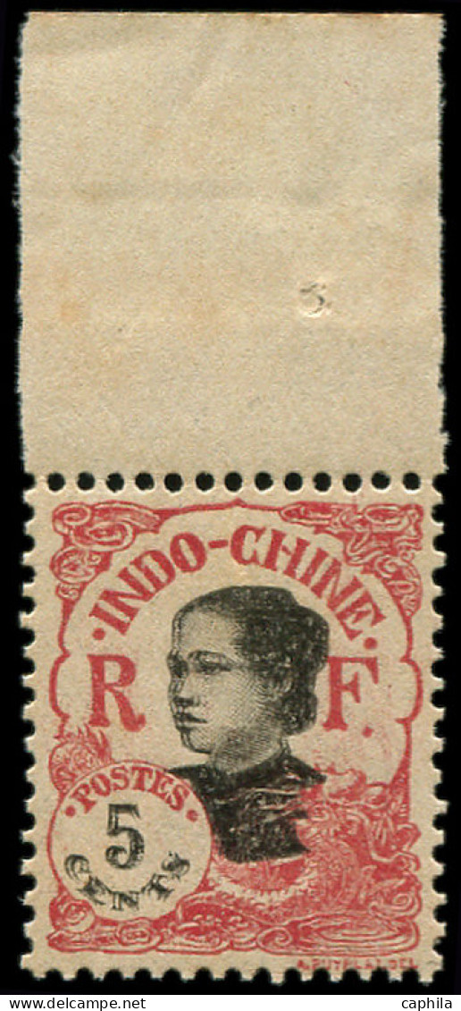 ** INDOCHINE - Poste - 104a, Double Impressions Du Noir, Gomme Coloniale, Bdf: 5c. Rose - Unused Stamps