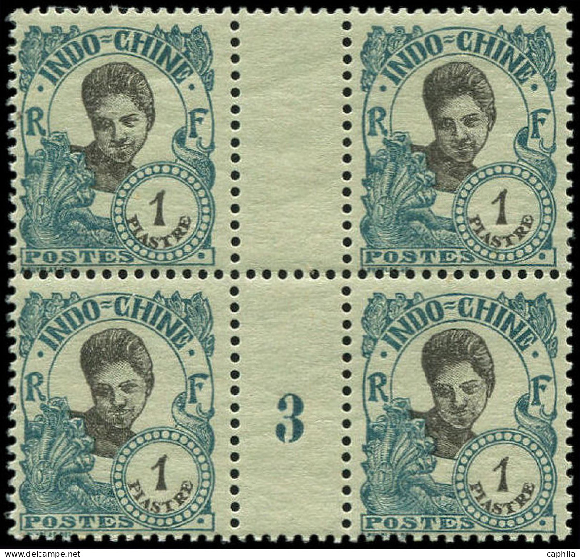 ** INDOCHINE - Poste - 115, Bloc De 4 Millésime "3": 1p. Vert-bleu Sur Verdâtre - Unused Stamps