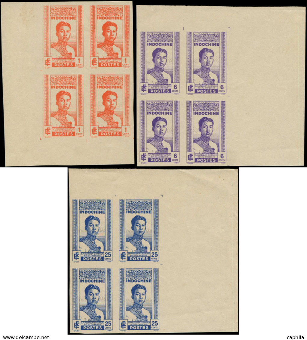 (*) INDOCHINE - Poste - 224a/26a, Blocs De 4 Non Dentelés, Cdf: Roi Du Cambodge - Unused Stamps