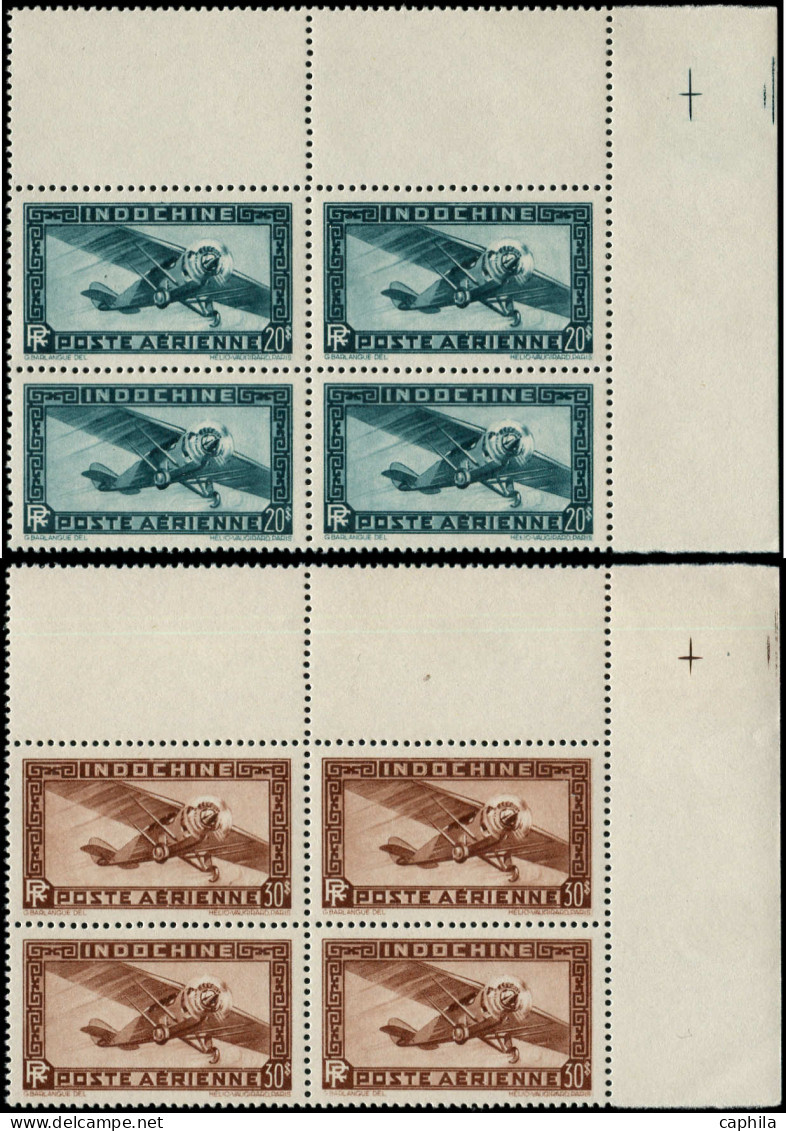 ** INDOCHINE - Poste Aérienne - 46/47, Blocs De 4 Coin De Feuille - Airmail