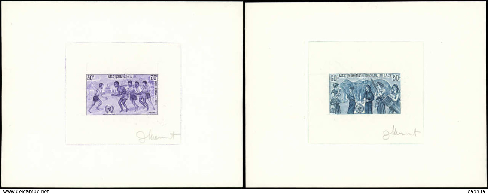 EPA LAOS - Poste - 226 (violet) + 227 (bleu), 2 épreuves D'artiste: Racisme - Laos