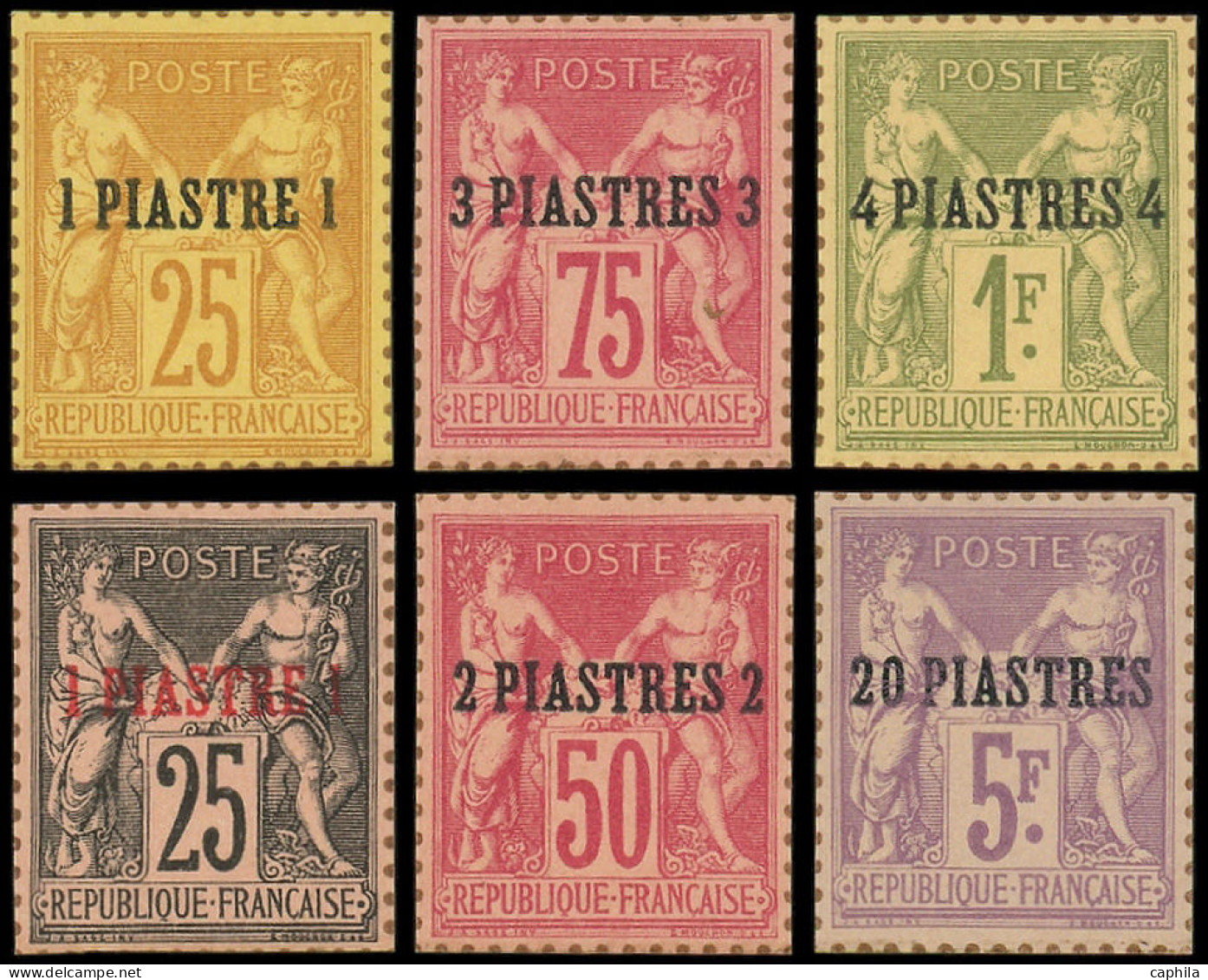 (*) LEVANT FRANCAIS - Poste - 1/8, Série Complète De 6 Timbres, Tirage Sur Bristol Avec Dentelure Figurée. - Other & Unclassified