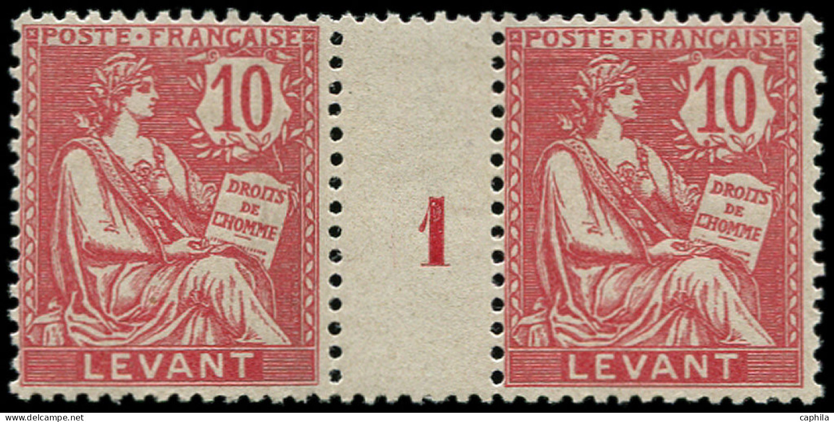 ** LEVANT FRANCAIS - Poste - 14, Paire Millésime "1": 10c. Rose (Maury) - Unused Stamps