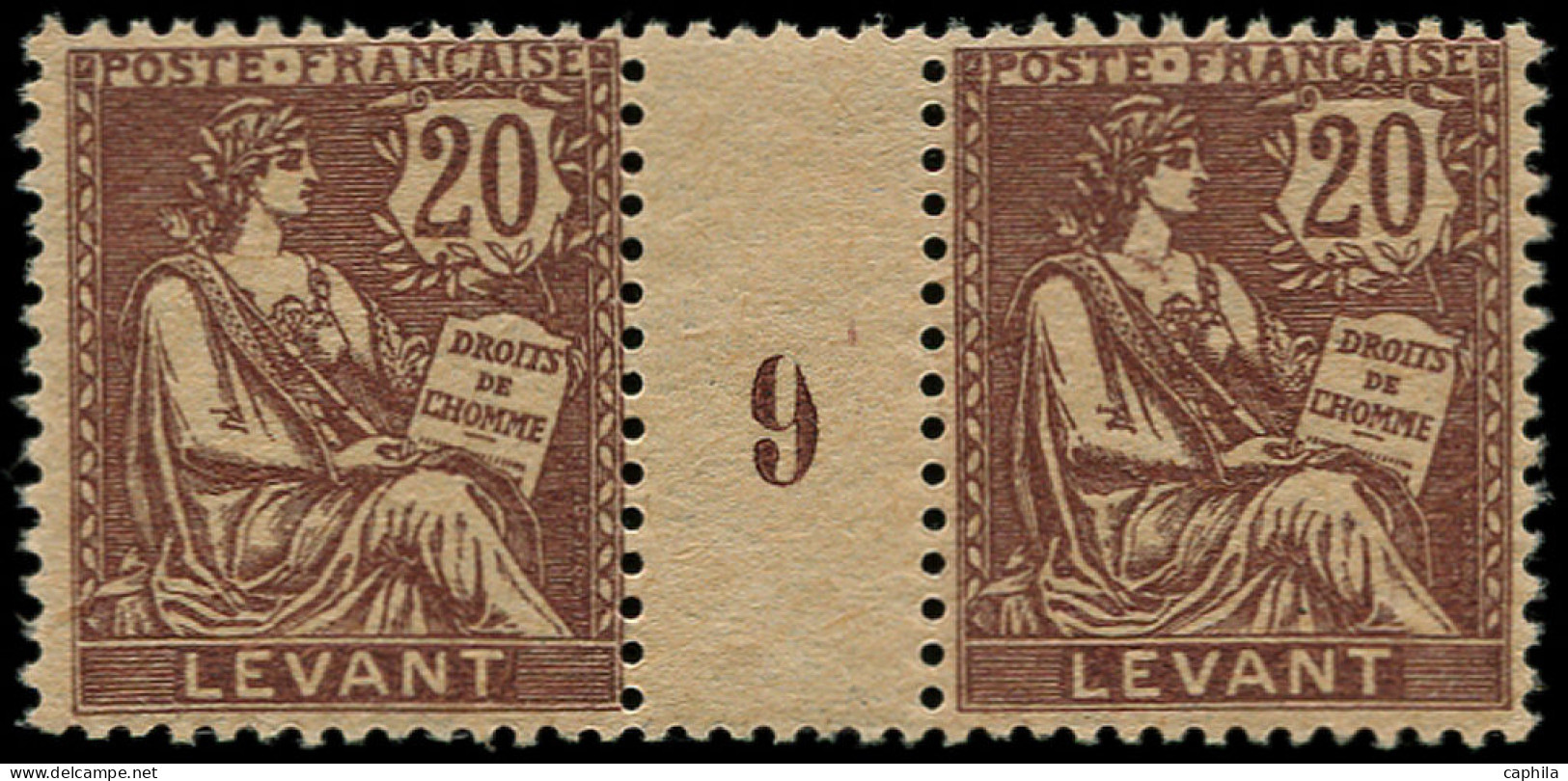 ** LEVANT FRANCAIS - Poste - 16a, En Paire Millésime "9" GC, * Sur Millésime: 20c. Brun-lilas (Maury) - Neufs