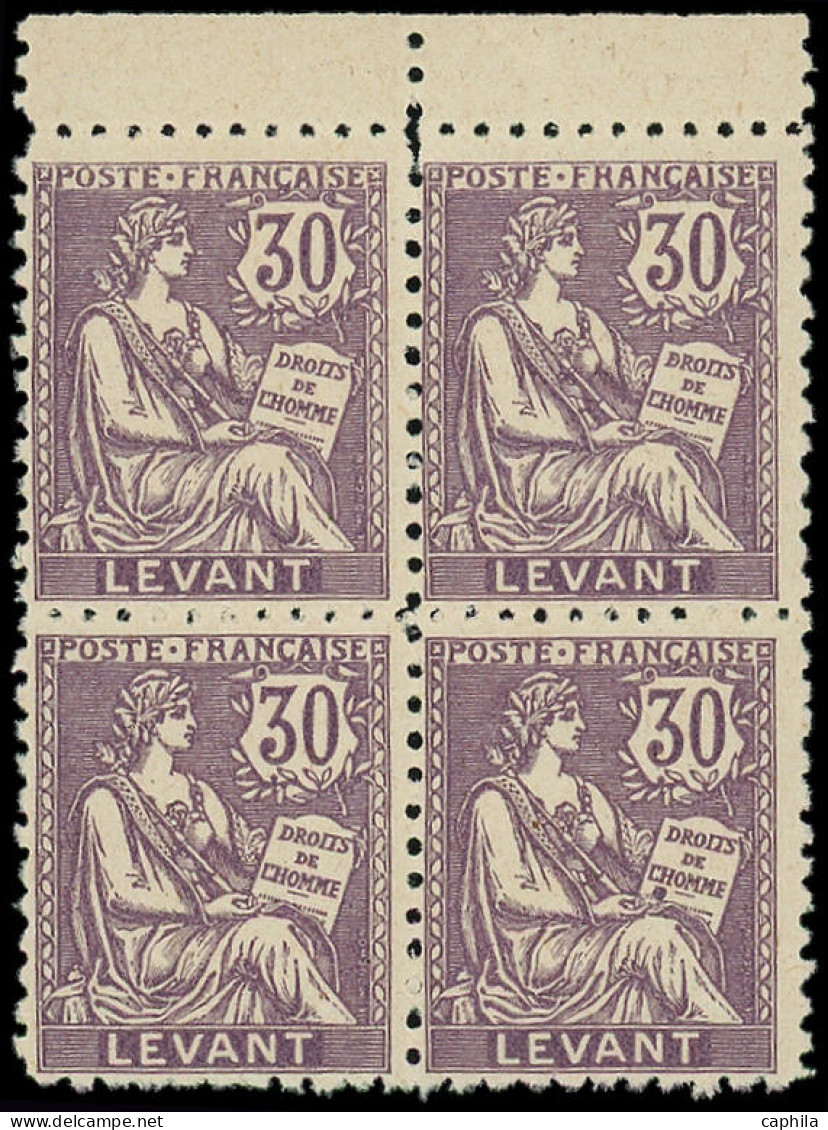 ** LEVANT FRANCAIS - Poste - 18b, Dentelé 11, Bloc De 4 Bdf: 30c. Mouchon - Altri & Non Classificati