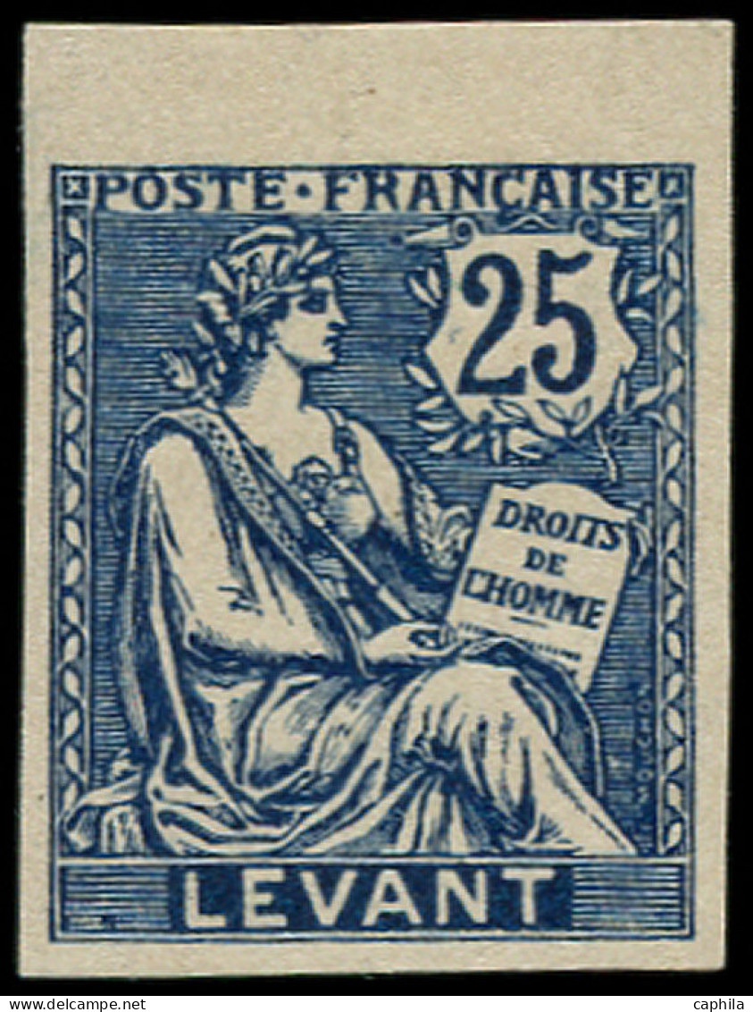 (*) LEVANT FRANCAIS - Poste - 24a, Non Dentelé, Signé Brun: 25c. Bleu - Unused Stamps