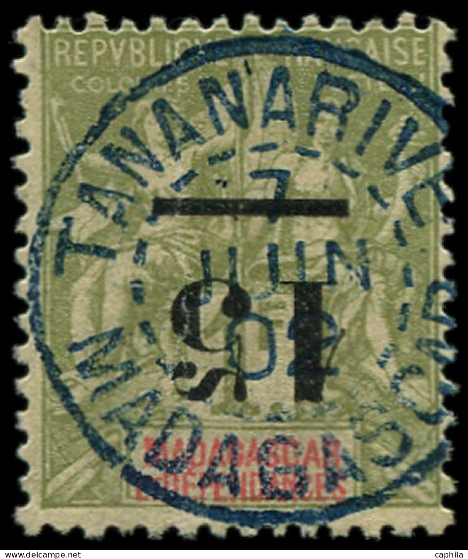 O MADAGASCAR - Poste - 50a, Surcharge Renversée, Oblitération Superbe: 15 S. 1f. Olive - Used Stamps