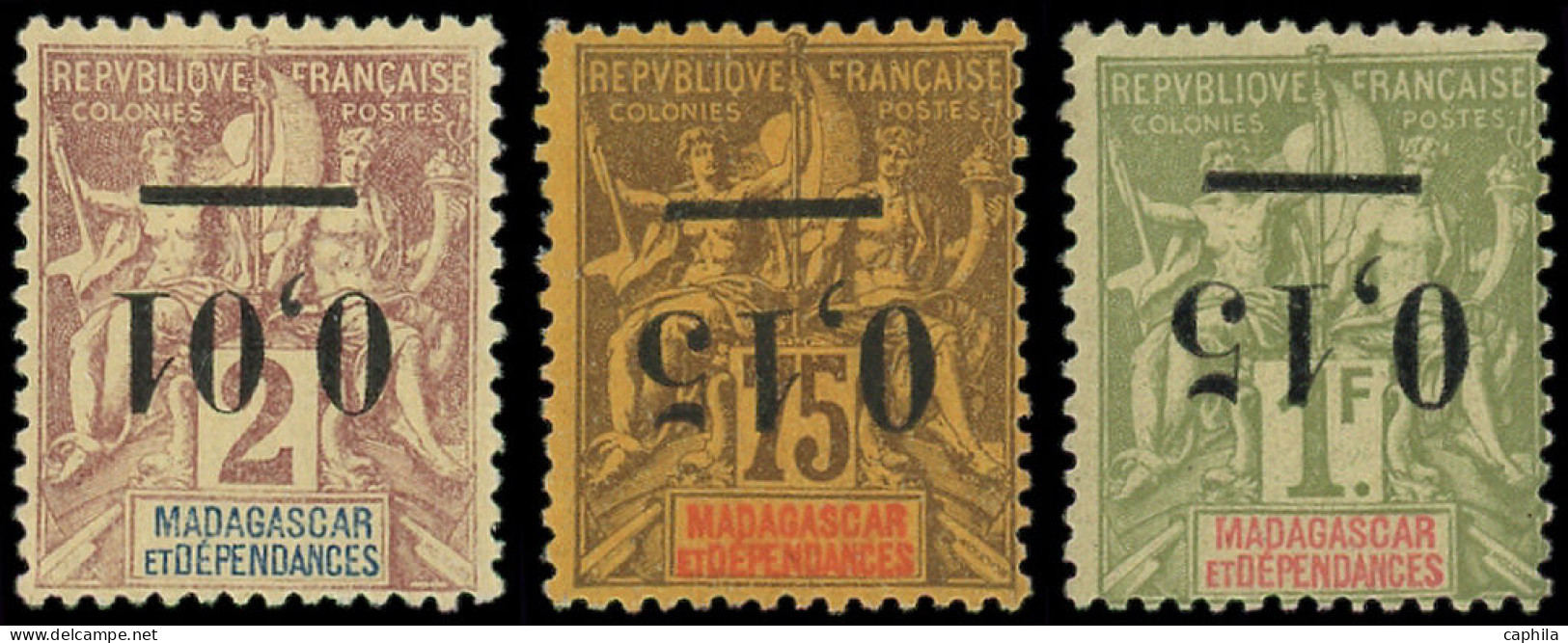 * MADAGASCAR - Poste - 51a + 54a + 55a, Type I, Surcharge Renversée - Other & Unclassified