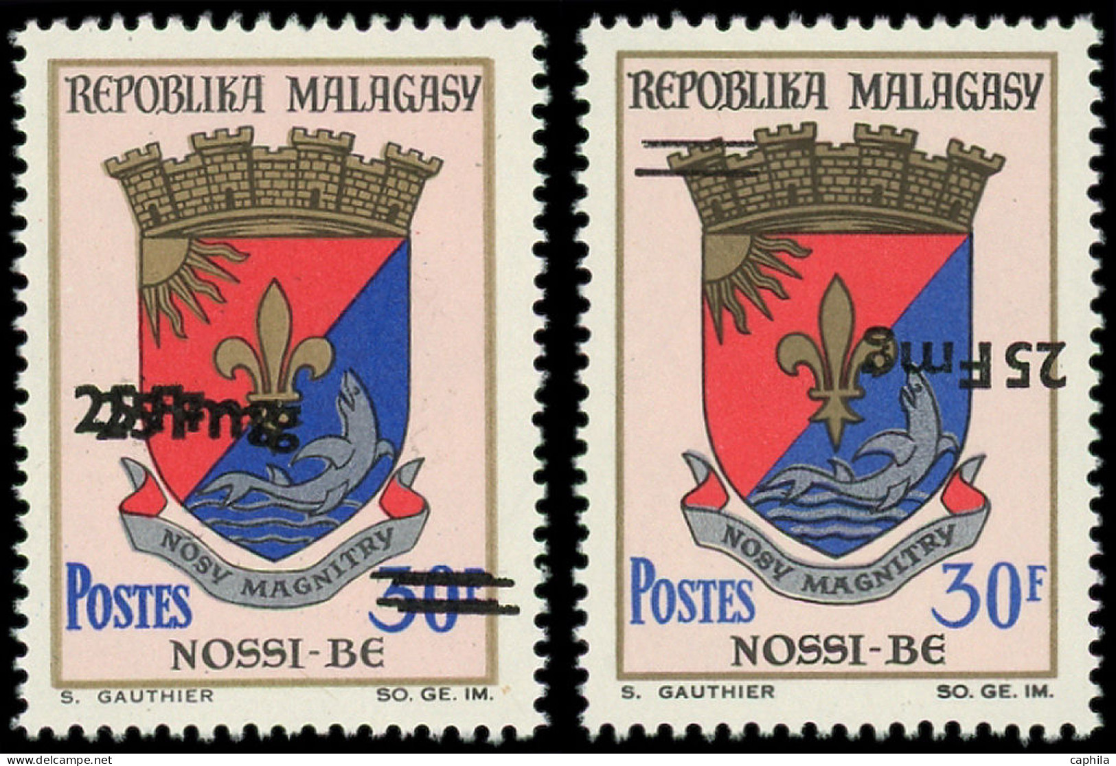 ** MADAGASCAR - Poste - 540a + B, Surcharge Double + Renversée: Armoiries - Unused Stamps