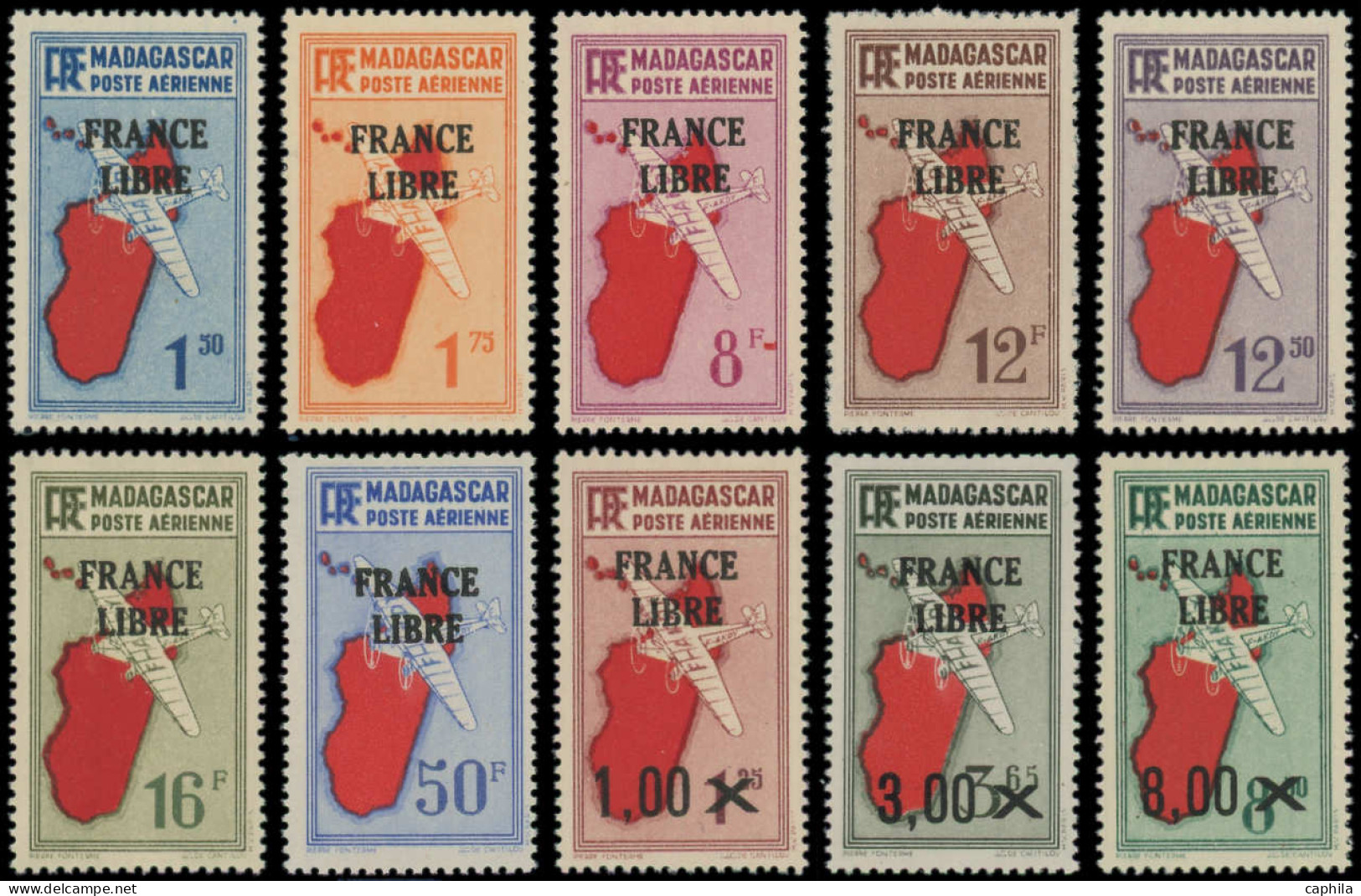 ** MADAGASCAR - Poste Aérienne - 45/54, Dont 46 Signé Brun: France Libre - Poste Aérienne
