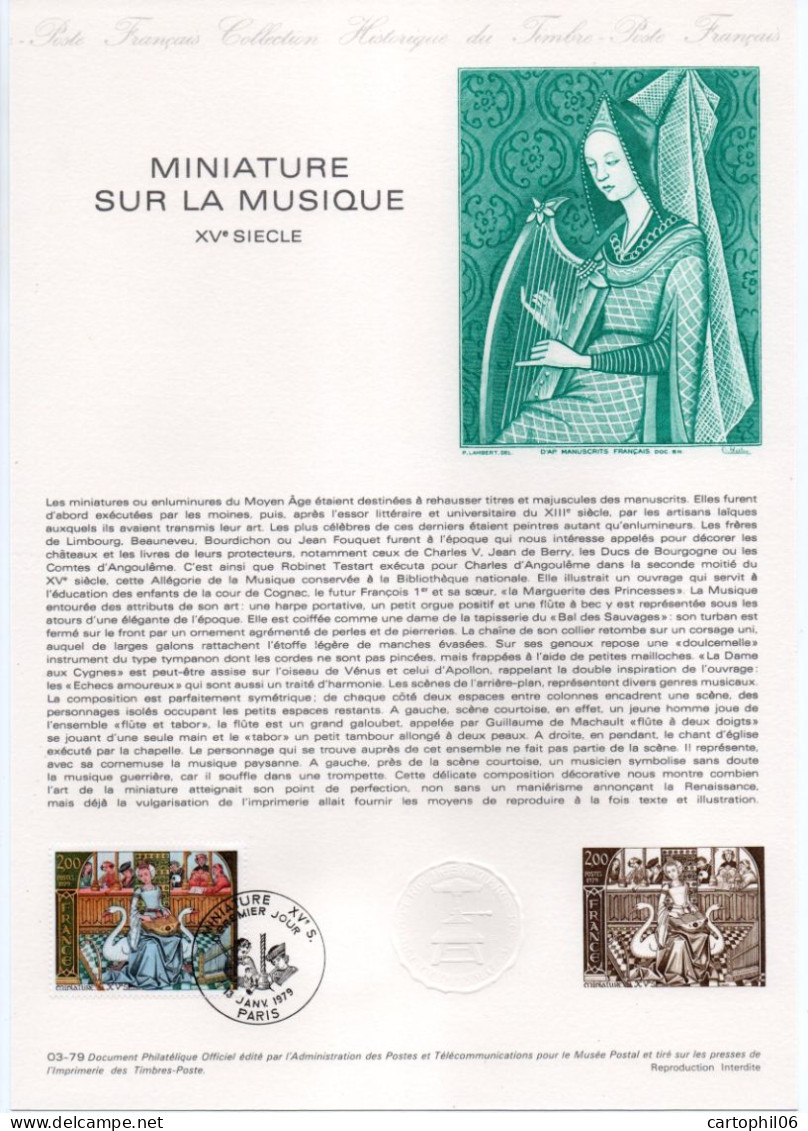 - Document Premier Jour MINIATURE SUR LA MUSIQUE - XVe Siècle - PARIS 13.1.1979 - - Other & Unclassified