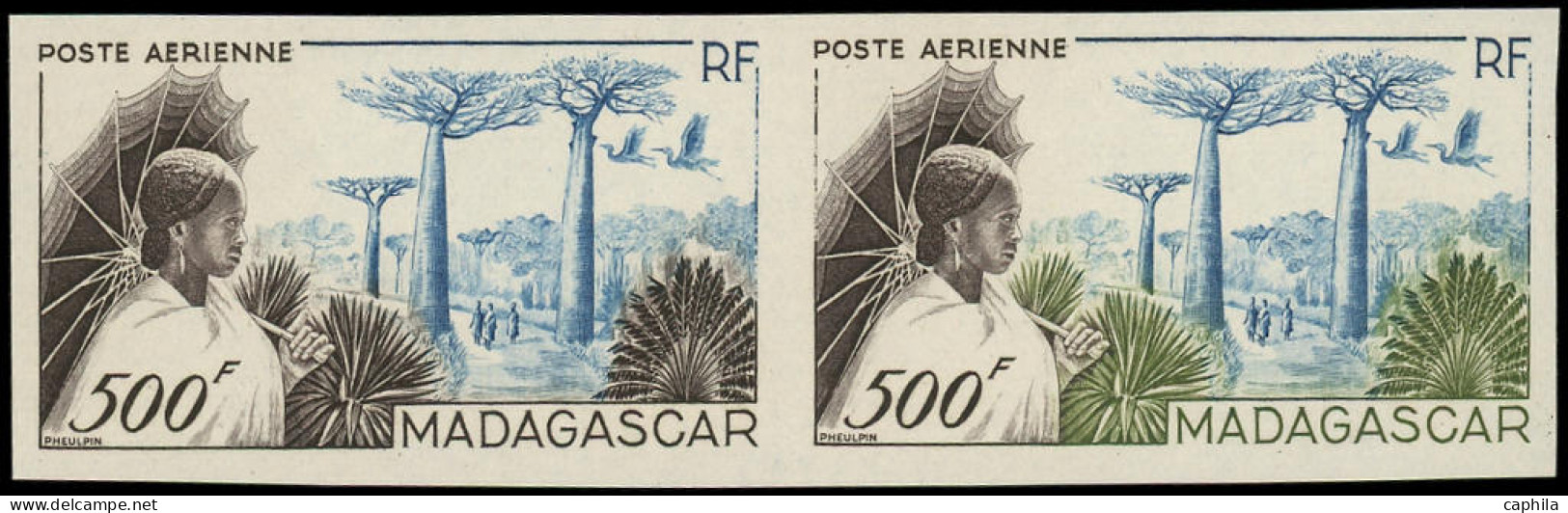 ** MADAGASCAR - Poste Aérienne - 73, Paire D'essais Polychromes: 500f. Pachypodes - Other & Unclassified