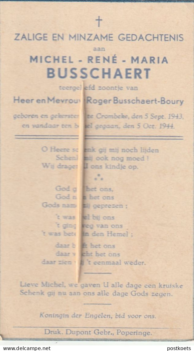 Krombeke, Crombeke, 1944, Michel Busschaert, Boury - Images Religieuses