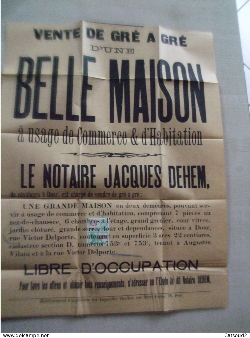 Ancienne Affiche  1932 VENTE DE GRE A GRE MAISON DOUR Rue Victor Delporte - Posters