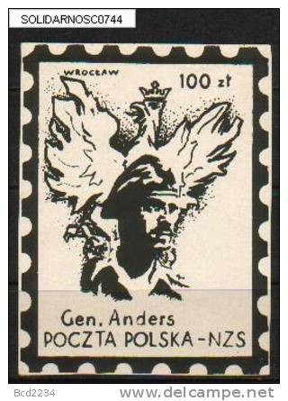 POLAND SOLIDARNOSC GENERAL ANDERS MS (SOLID0744/0251) WW2 MONTE CASSINO WORLD WAR II SOLDIERS ARMY MILITARIA Eagle - Solidarnosc Labels