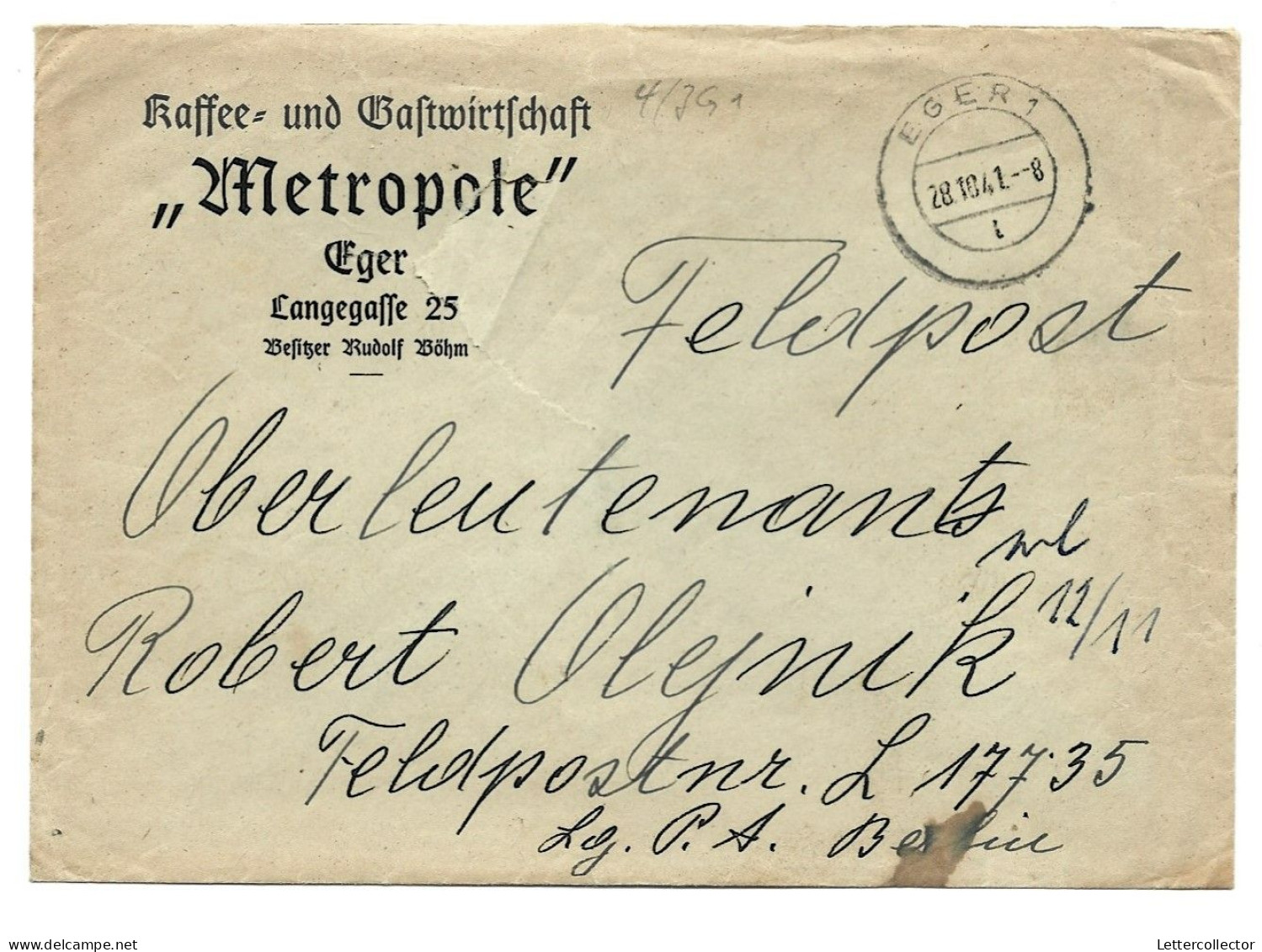 Feldpost Eger 1941 Olejnik Ritterkreuz Luftwaffe - Feldpost World War II