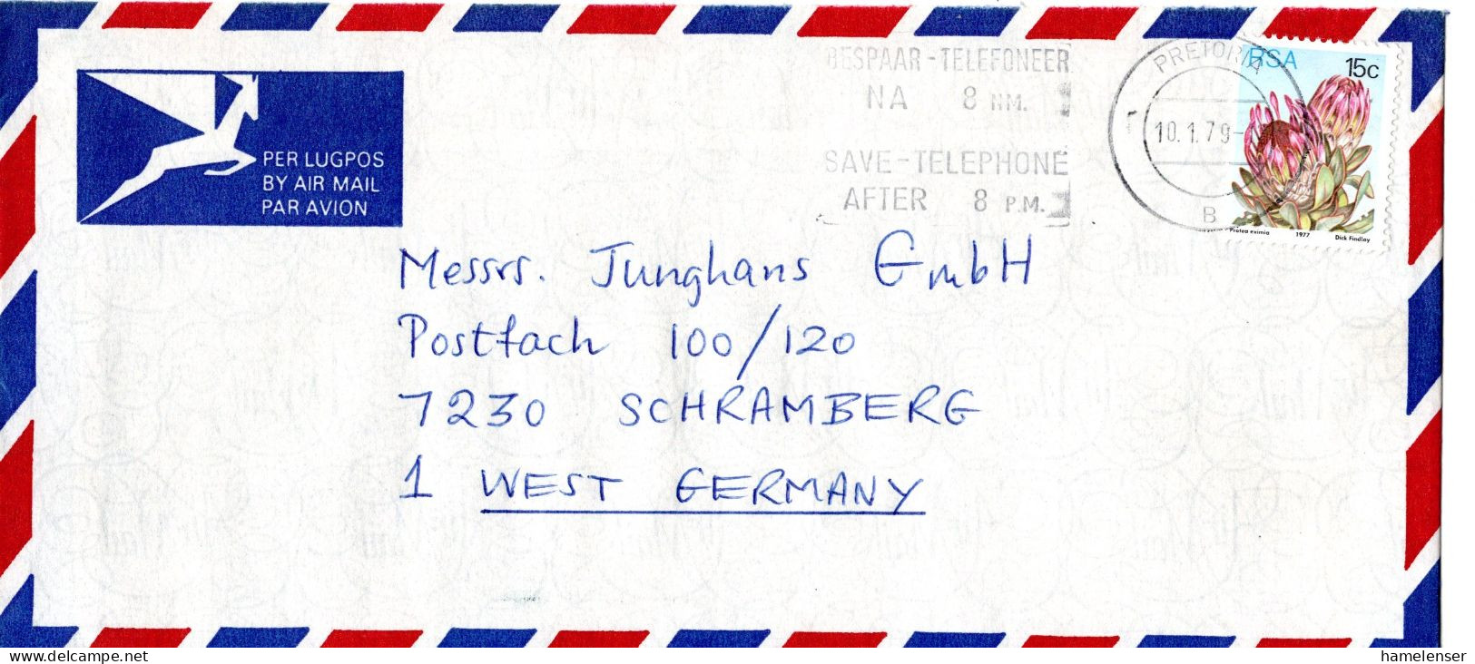 L78948 - Südafrika - 1979 - 15c Zuckerbüsche EF A LpBf PRETORIA - ... -> Westdeutschland - Lettres & Documents