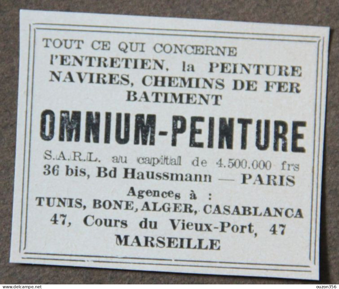 Publicité : OMNIUM-PEINTURE, Peinture Navires, Chemins De Fer, Batiments, Paris, Tunis,...Marseille, 1951 - Advertising