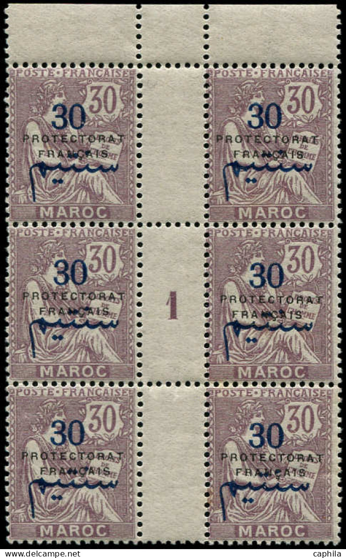 ** MAROC - Poste - 46, Bloc De 6 Millésime "1", Gomme Coloniale: 30c. S. 30c. Violet-brun - Unused Stamps