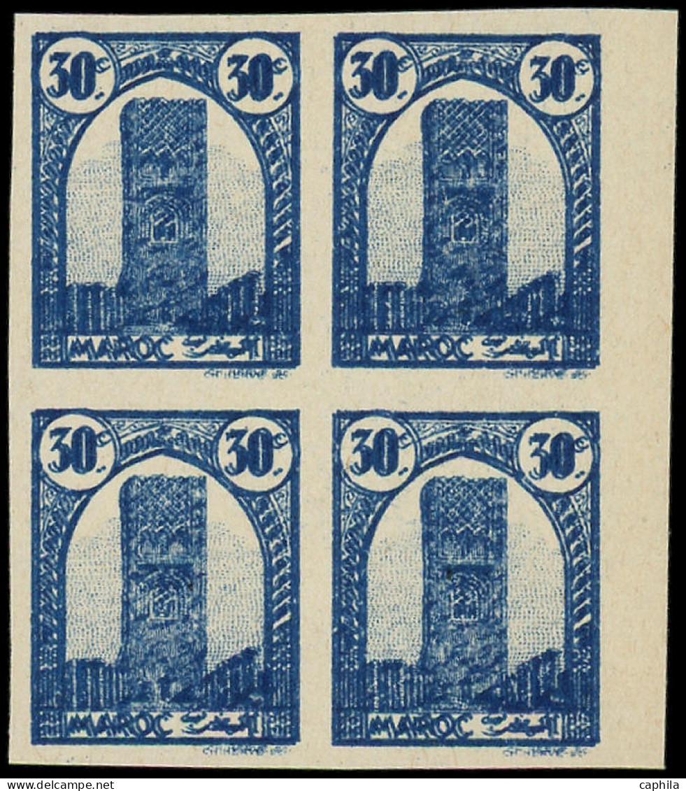 ** MAROC - Poste - 205a, Bloc De 4 Non Dentelé, Double Impression: 30c. Tour Hassan Bleu - Other & Unclassified