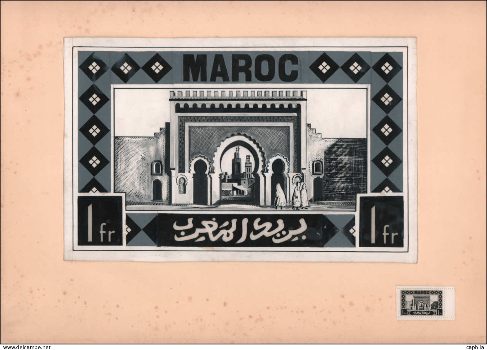 MAQ MAROC - Epreuves D'Artiste - (1933/1935), Ensemble De 11 Maquettes + Réduction Photo, Grand Format (300 X 195), Encr - Andere & Zonder Classificatie