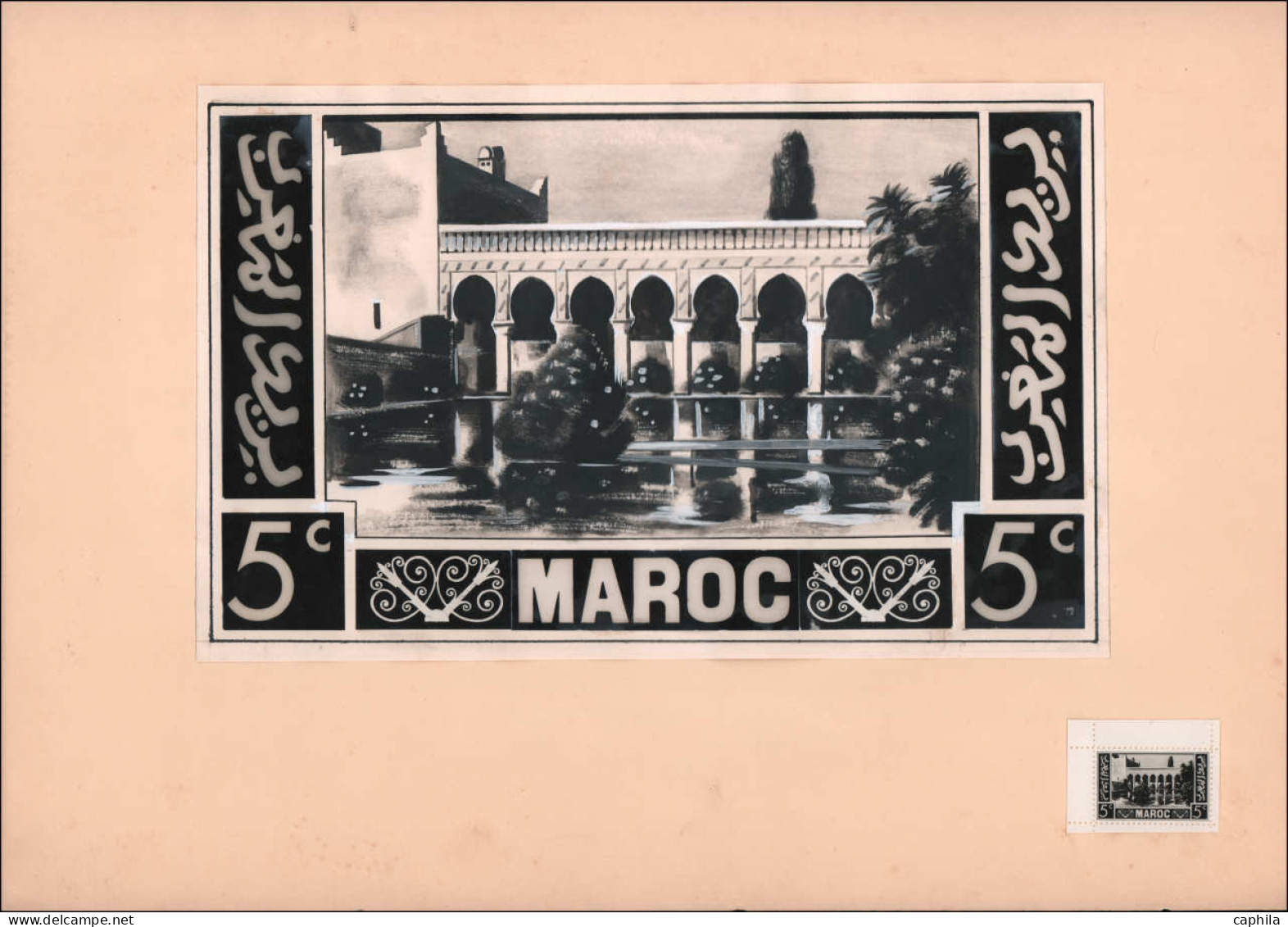 MAQ MAROC - Epreuves d'Artiste - (1933/1935), ensemble de 11 maquettes + réduction photo, grand format (300 x 195), encr