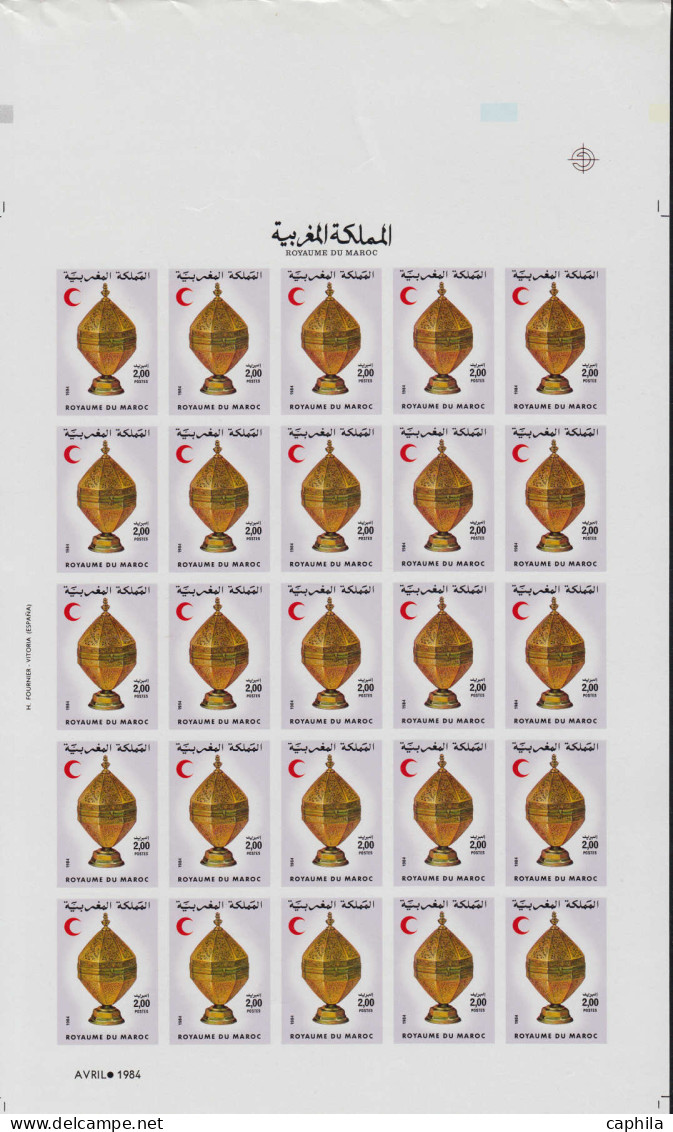 ** MAROC - Lots & Collections - Collection de 74 feuilles entières de 25 non dentelées (soit 1850 timbres) période 1981/