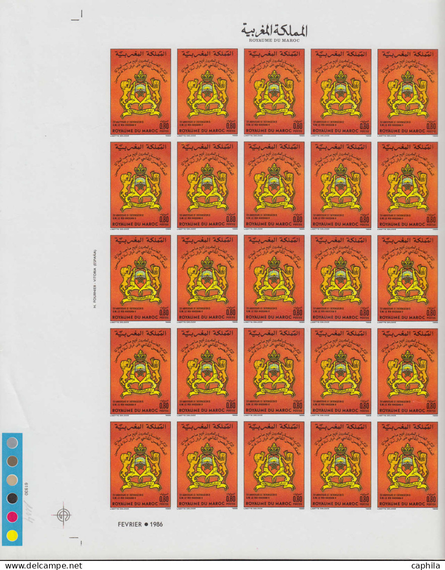 ** MAROC - Lots & Collections - Collection de 74 feuilles entières de 25 non dentelées (soit 1850 timbres) période 1981/