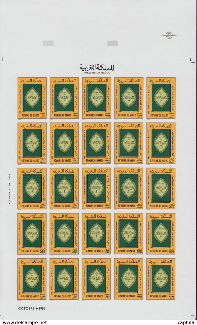 ** MAROC - Lots & Collections - Collection de 74 feuilles entières de 25 non dentelées (soit 1850 timbres) période 1981/