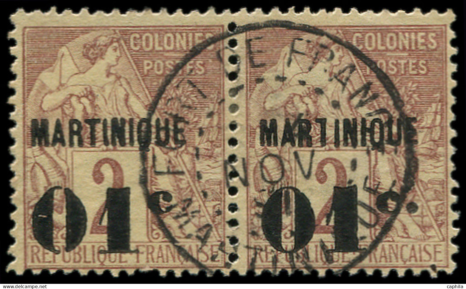 O MARTINIQUE - Poste - 7c, Paire Dont 1 Ex. Sans Le Point - Used Stamps