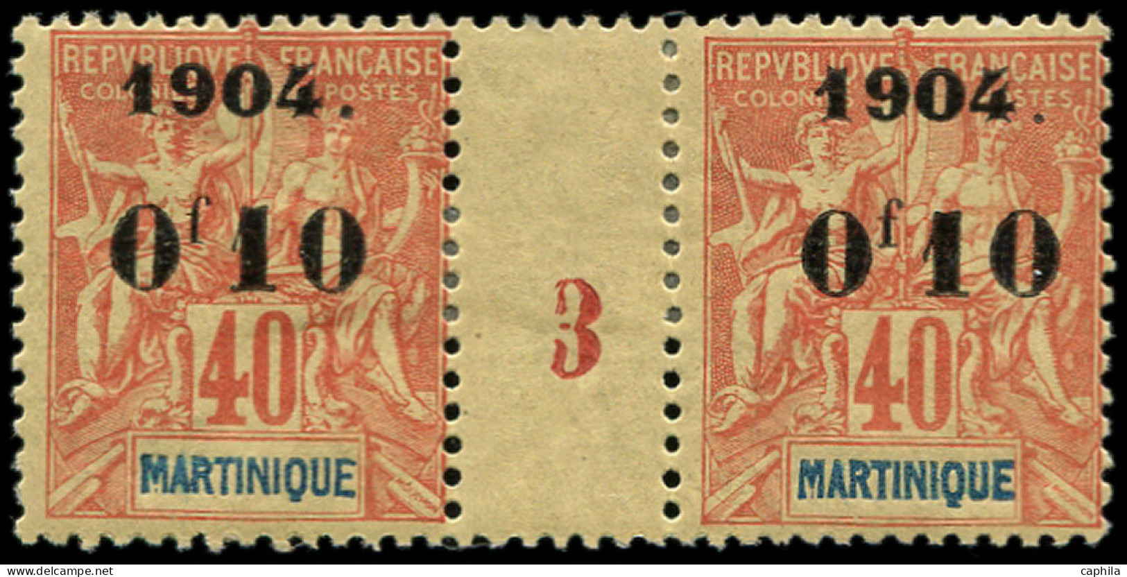 * MARTINIQUE - Poste - 55, Paire Millésime "3": 0f10 S. 40c. Rouge-orange - Neufs