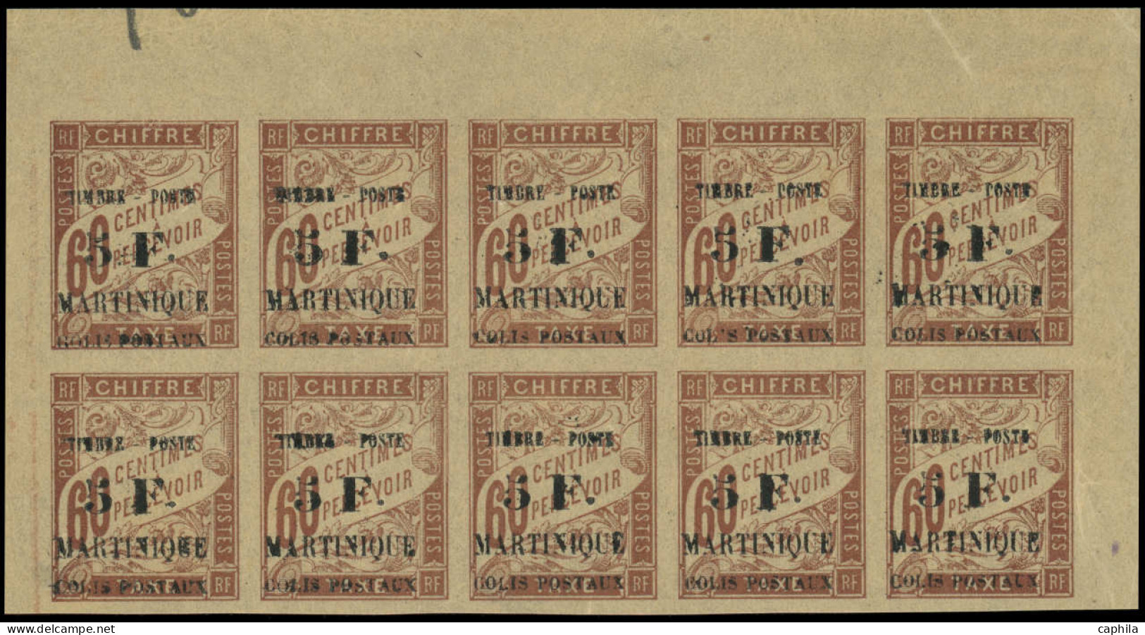 ** MARTINIQUE - Poste - 60/60c, Exceptionnel Bloc De 10 Haut De Feuille Avec Millésime 3 Dont 1 Ex Sans Le "i" à Colis,  - Unused Stamps