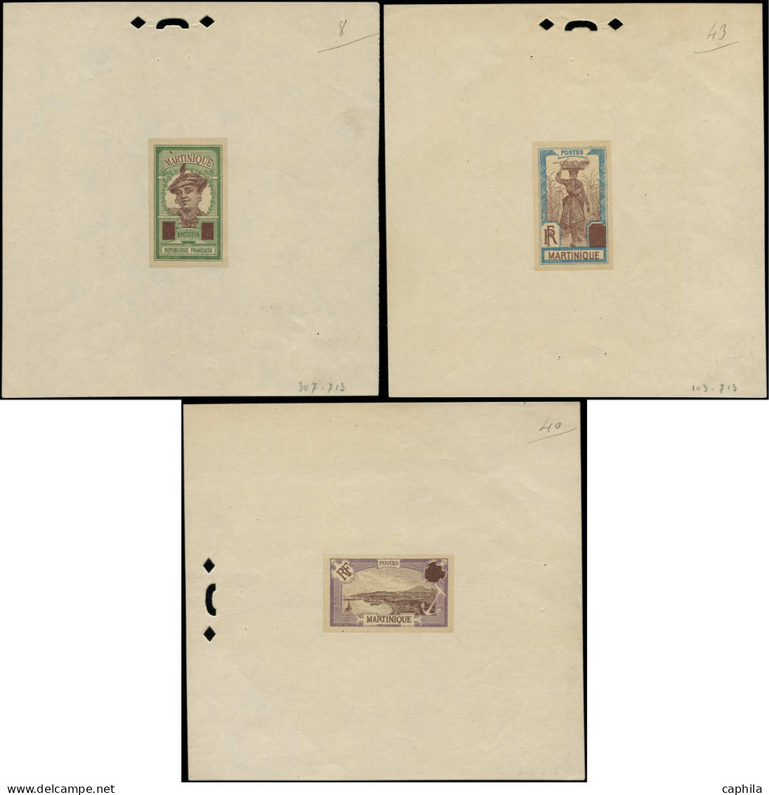 EPT MARTINIQUE - Poste - 64 + 70 + 75, 3 épreuves De Couleur Des 3 Types De La Série, Sans Valeur Faciale - Unused Stamps