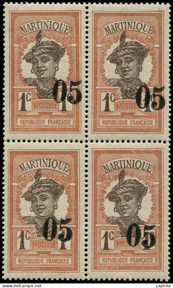 ** MARTINIQUE - Poste - 83h, Bloc De 4, Signé Brun, Surcharge Très Déplacée: 05c. S. 1c. Martiniquaise - Neufs