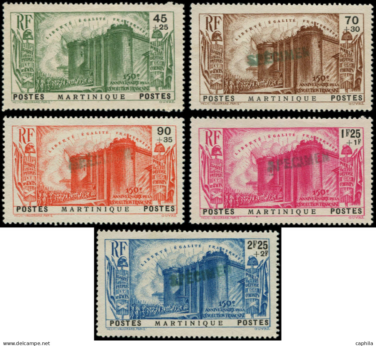 (*) MARTINIQUE - Poste - 170/74, Surchargés "SPECIMEN": Révolution - Unused Stamps