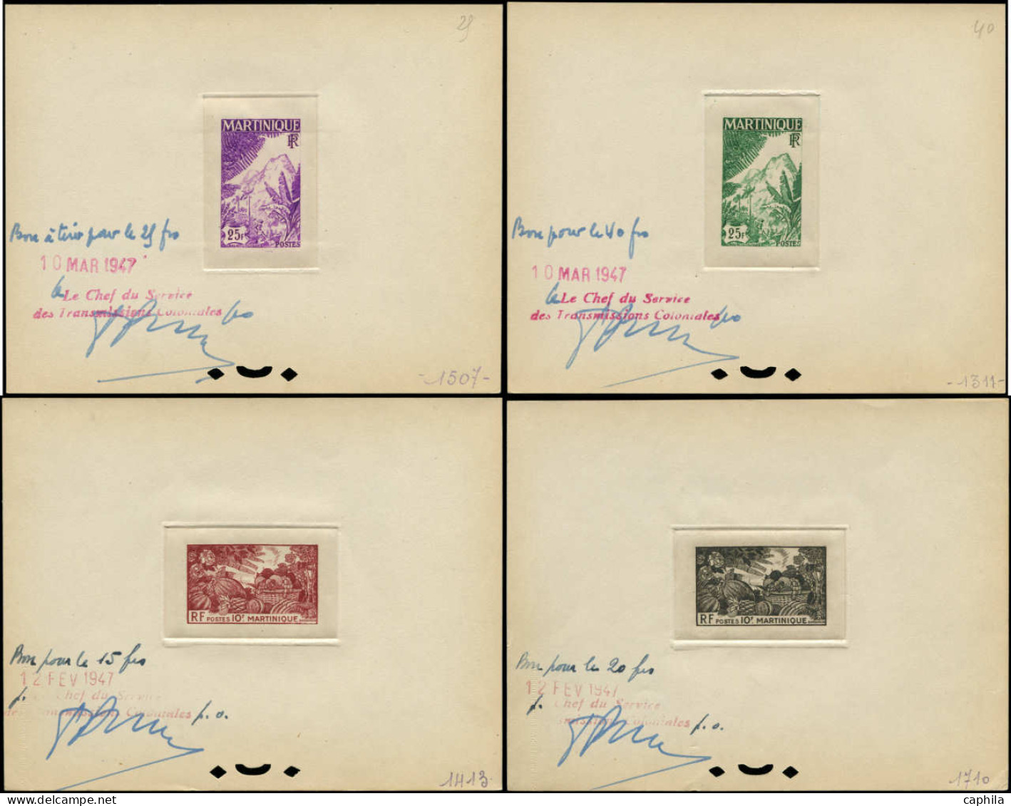 EPT MARTINIQUE - Poste - 226/42, 17 épreuves D'atelier Signées, "bon à Tirer" Pour La Couleur, Faciales 50c., 1f50, 3f., - Unused Stamps