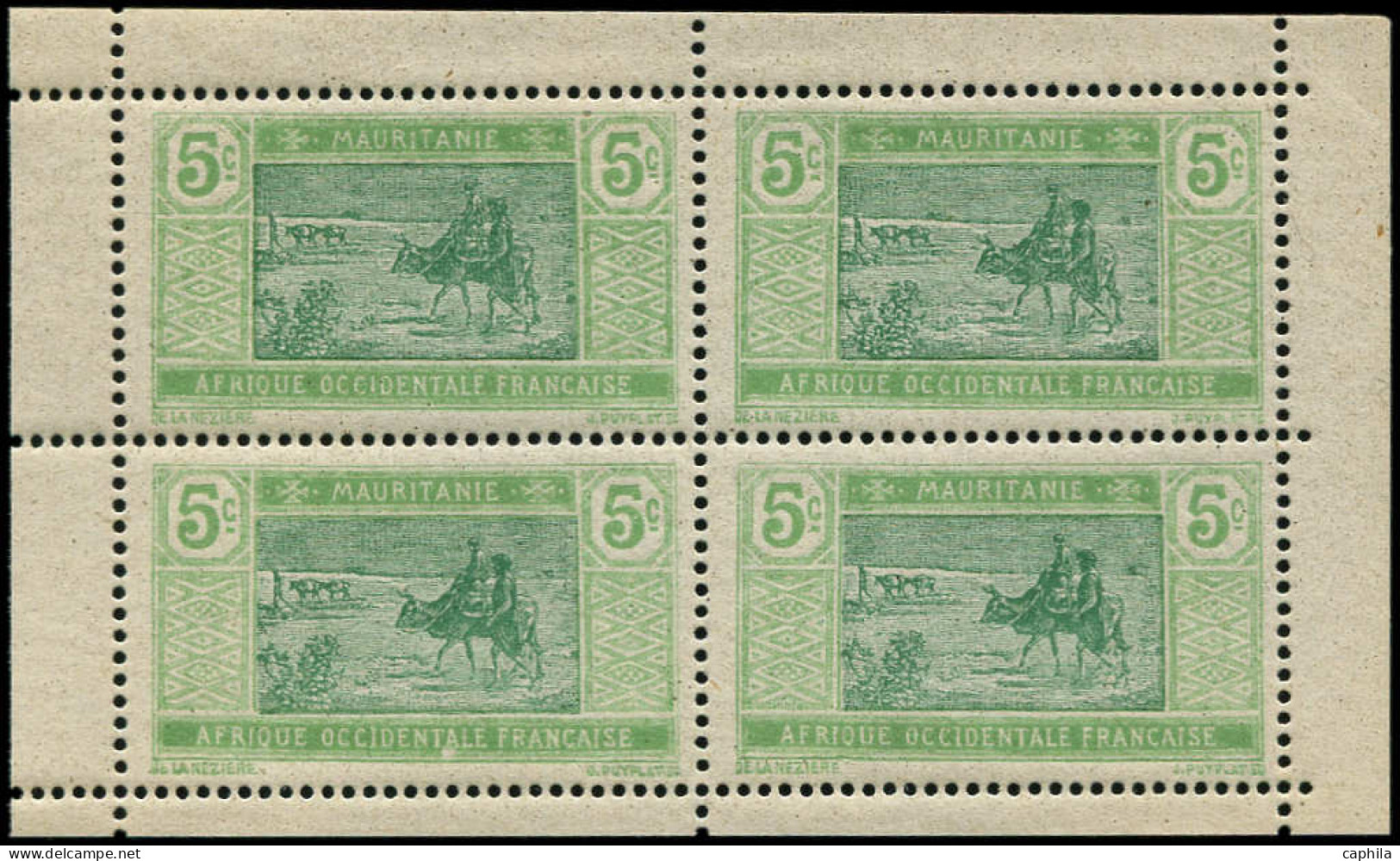 ** MAURITANIE - Poste - 20c, Bloc De 4 De Carnet, Papier Couché (gomme Coloniale): 5c. Marchands - Unused Stamps
