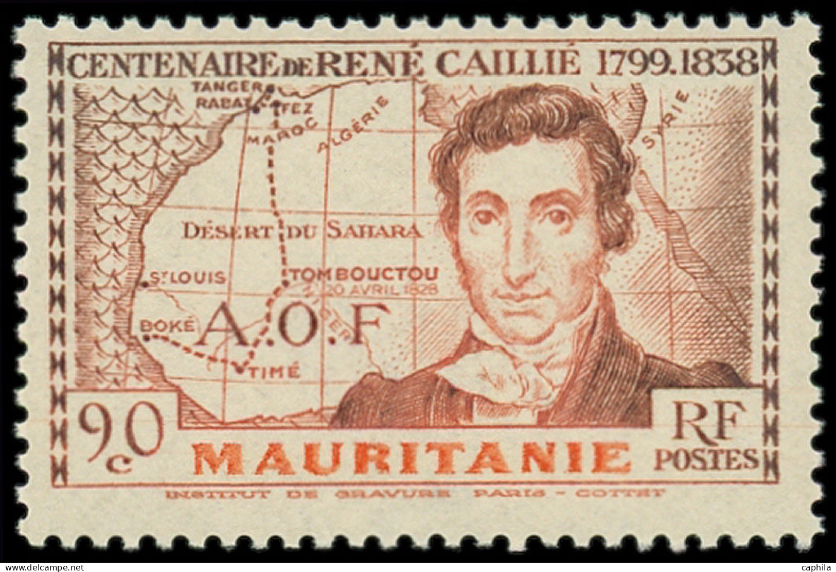 ** MAURITANIE - Poste - 95a, Grande Légende, Signé Calves: 90c. René Caillié - Unused Stamps