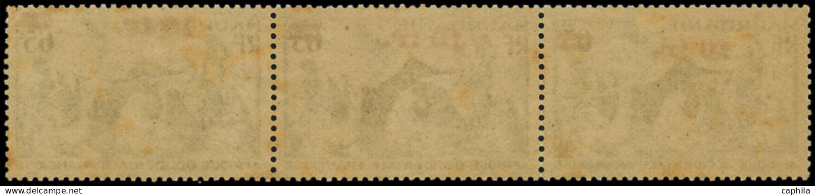 ** MAURITANIE - Poste - 136, Bande De 3 Horizontale, Surcharge Montante (brunissures) - Unused Stamps